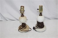 VINTAGE MILK GLASS HOBNAIL TABLE LAMPS