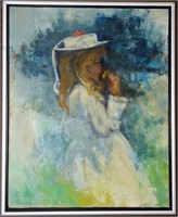Mary Tomaskevitch Girl w/ Flower Oil Painting