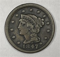 1847 Braided Hair Large Cent Fine F
