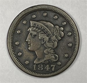 1847 Braided Hair Large Cent Fine F