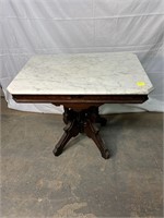 Antique Wooden Table with White Marble Top