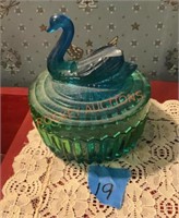 Vintage Jeannette, glass, blue and green swan dish