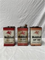 3 x Mobiloil gallon oil tins