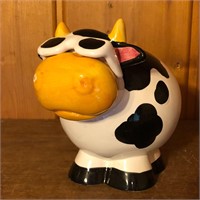 Ceramic Cow With Sunglasses Coin Bank