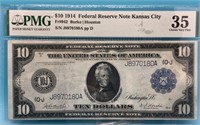 1914 VF-35   $10 Bill 10-J KansasCity Mo.  F-942