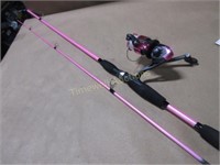 Fishing rod and reel - hot pink - Wakeman 3000