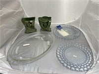 2 Veagco Japan Vases - 2 Glass Bubble Plates +