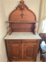 Beautiful Walnut Antique Marble Top Cabinet
