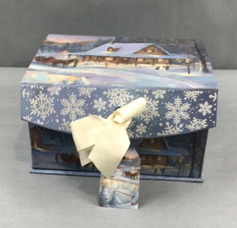 Christmas themed box with Christmas decorations