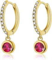 14k Gold-pl. .54ct Ruby & Topaz Huggie Earrings
