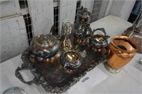 silver-plated 5-pce. tea set, hot water pot &