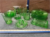 GREEN DEPRESSION PLATES, SYRUP DISPENSER & OTHERS