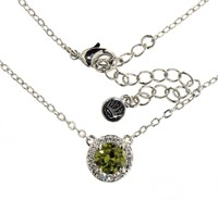 Round Peridot & White Topaz Halo Necklace