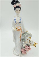 Porcelain Geisha Girl Statue w/ Dragon 11"