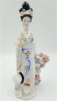 Porcelain Geisha Girl Statue w/ Crane 11"