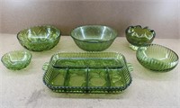Vintage Avocado Green Indiana Glass Bowls & Server