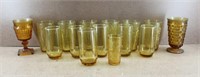 15 Vintage Amber Glass Cups & Footed Glasses