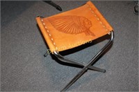 Native American Design Leather Folding Stool