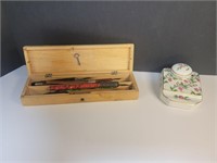 Vintage german wooden pencil box with key and