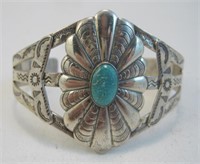 Bell Sterling Turquoise Hallmarked Cuff Bracelet