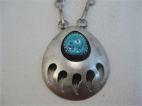 SS & Turquoise NA  Shadow Box Bear Claw Necklace