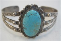 Sterling Silver & Turquoise Bracelet - Tested