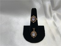 10k Yellow Gold W/ Solitaire Stone Pendant &ring