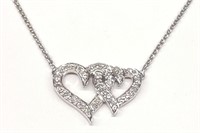 14K White Gold Double Heart Pendant Necklace (18")