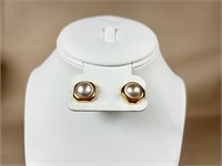 Gold Toned Pearl Like Pierced Earrings