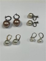 LOT OF 4 925 SETERLING SILVER EARRINGS WITH PEARLS