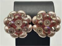 Vintage Pink Beaded Cluster Earrings