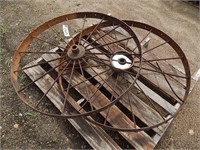 Pair of 44" metal spoked wheels