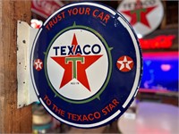 18” Thick Porcelain Texaco Wall Mount Double Sided