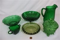 6 Jeanette Candy, Anchor Amber & Deep Green Bowls
