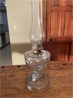 Large pattern glass oil lamp 21 inches tall with