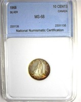 1968 10 Cents Silv NNC MS68 Canada