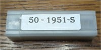 Roll of 50 1951-S Lincoln Wheat Cent coins