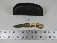 FRANKLIN MINT DEER SCENE FOLDING KNIFE