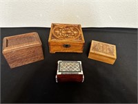 LOT OF 4 WOODEN DECORATIVE BOXES