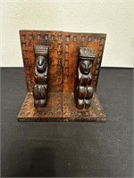 PAIR OF WOOD BOOKENDS