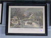 Framed Currier And Ives Winter Time Print