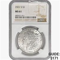 1921-S Morgan Silver Dollar NGC MS61