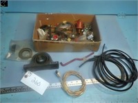 Box of misc parts, switches, cable, bolts, pillow