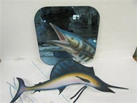 Etched & Painted Mirror of Fish, Metal Fish Sculpt