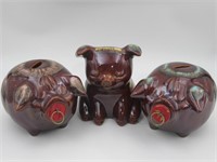 Vintage Glazed Pottery Piggy Bank Lot of (3)