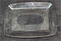 Vintage Rectangular Ribbed Pattern Glass Tray