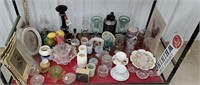 Bottom row cart 13 canning jars, oil lamps, cups
