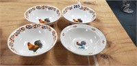 (4) ROOSTER BOWLS, 3 MATCHING