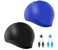(New)2 Pack Unisex Swim Caps Waterproof Silicone