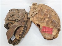 Two vintage baseball mitts